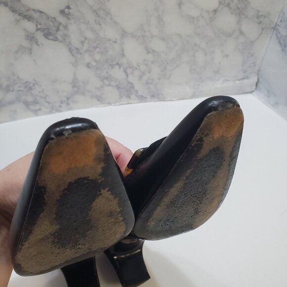 Salvatore Ferragamo Slip-On Mules Heels 7AA Black Suede Leather Tortoise Shell - Picture 6 of 15